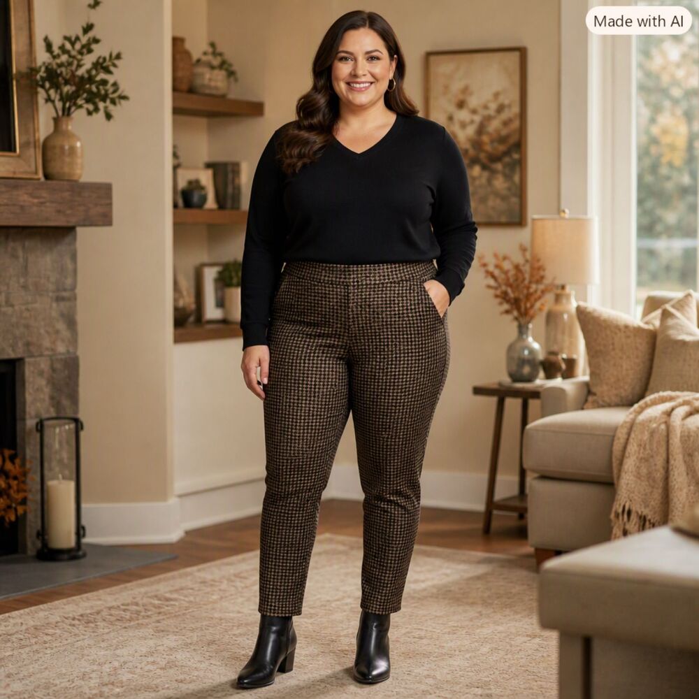 NWT Terra & Sky Metallic Gold Houndstooth Slim Pants Plus Size 1X 16W-18W